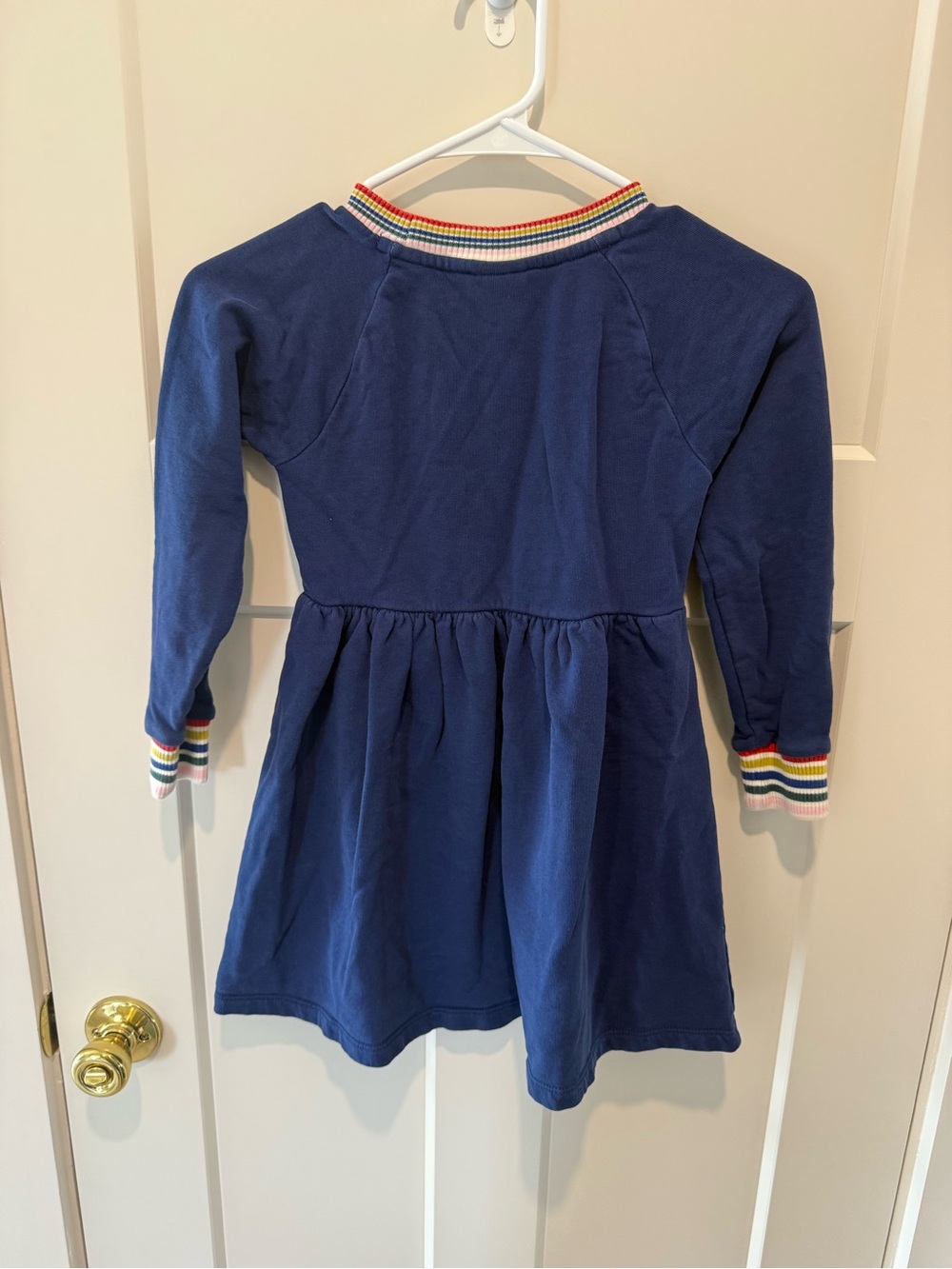 Hanna Andersson Navy Long-Sleeve Dress with Rainbow Trim
